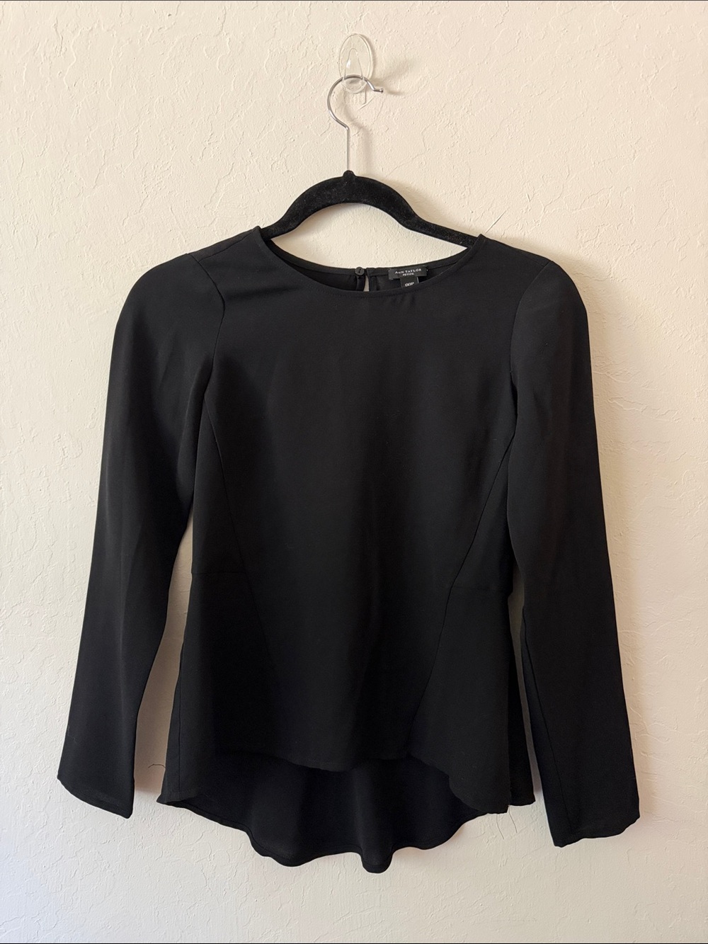 Ann Taylor Black Long-Sleeve Peplum Blouse